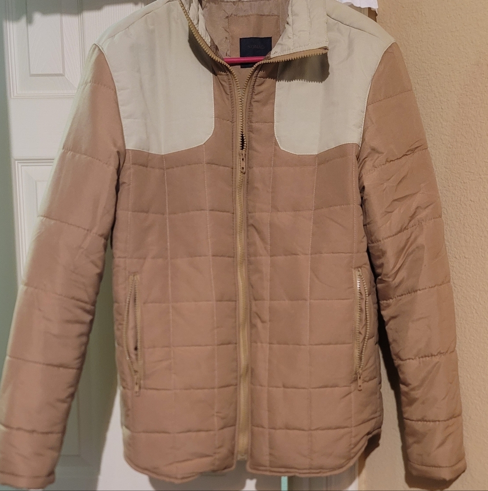 Source Unknown Tan and Cream Lightweight Quilted Shirt Jacket